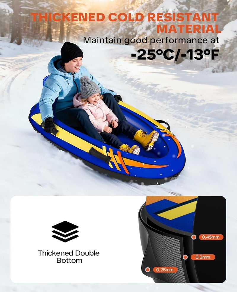 GRENACU 2 Person Inflatable Snow Sled with Premium Canvas Cover, Snow Tubes for Sledding Heavy Duty with Backrest and Handles for Adults, Winter Outdoor Toys Gifts for Boys Girls Family - Image 4
